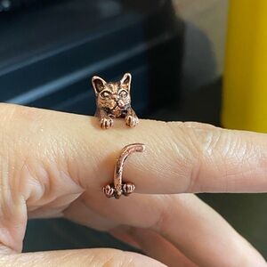 Unisex silver brass cat kitty kitten open ring, Anima ring, Gift